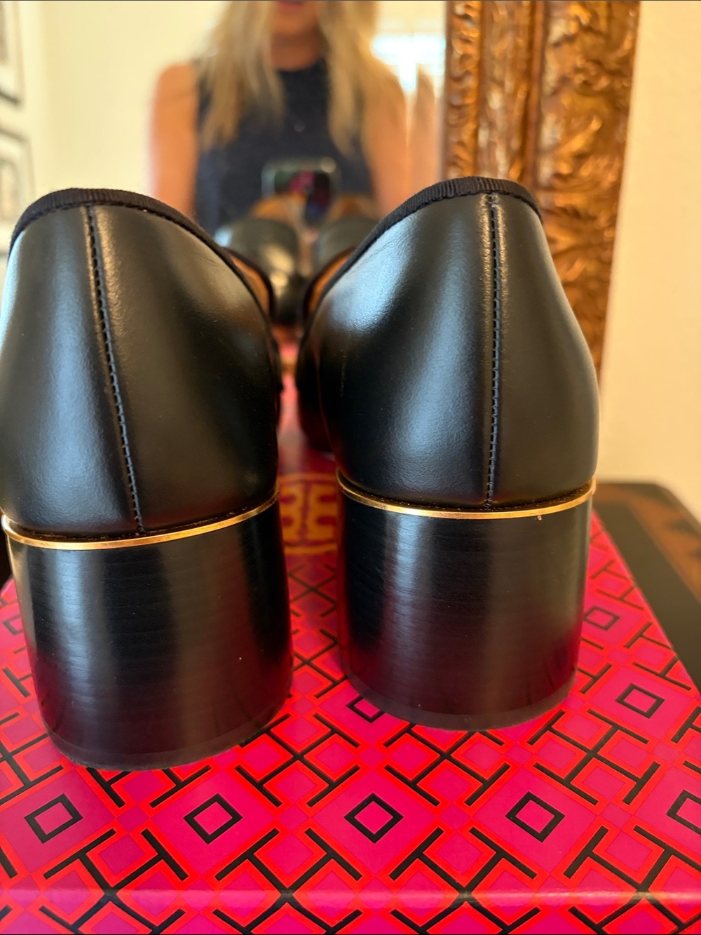 Tory Burch Black Croc-Embossed Leather Slip-On Loafers - Picture 3 of 4